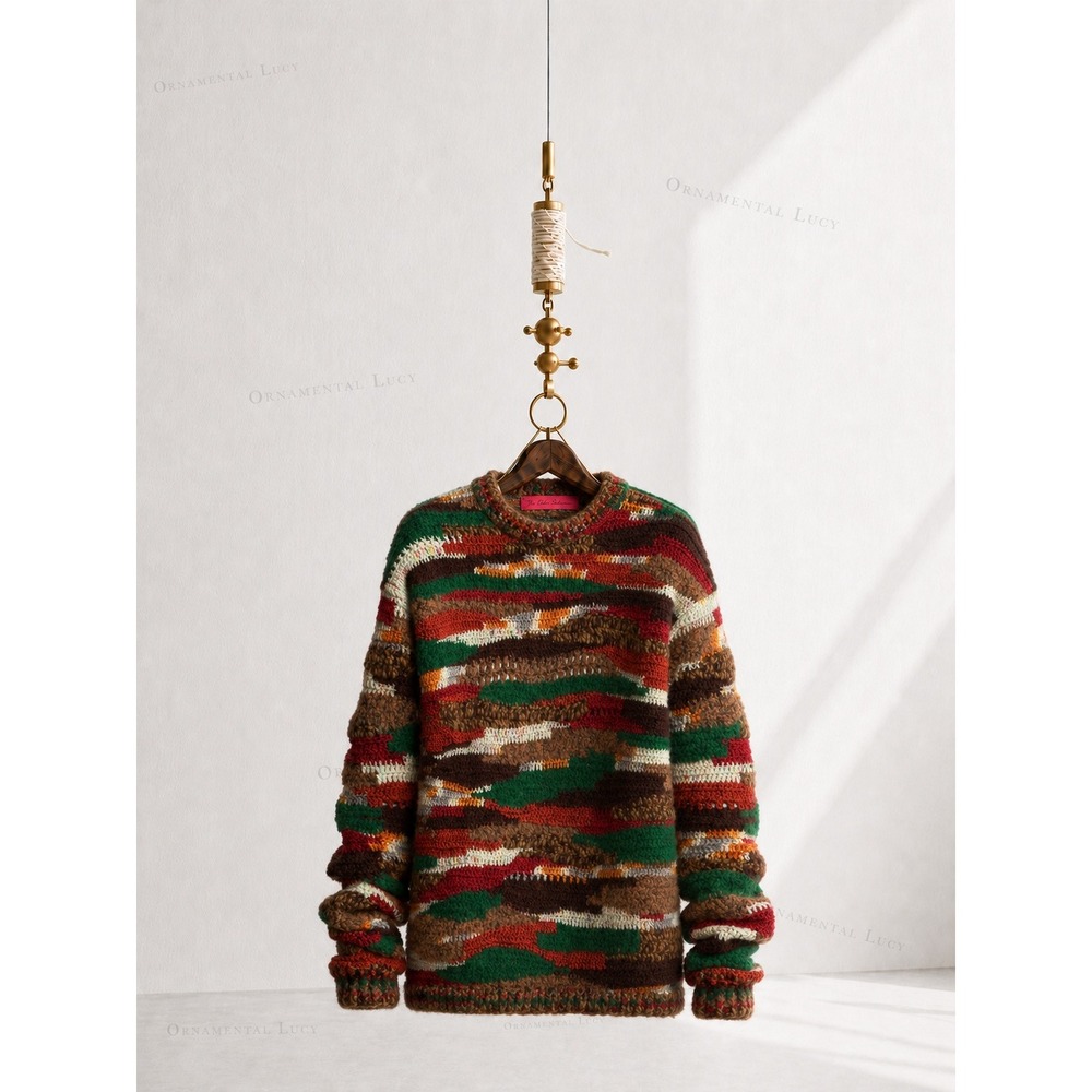 The Elder Statesman Kitchen Sink Sweater Crochet Hand Knit Patch Crew S